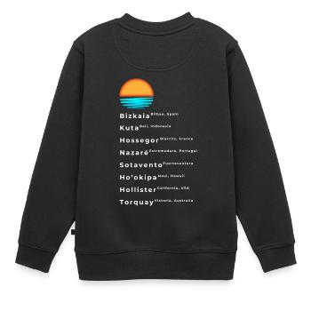Popular Surf Spots List - Kids Premium Organic Sweatshirt - black - Back - AI Model Kid Female (0cm)