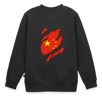 China Flagge zerrissenes Motiv - Kinder Premium Organic Sweatshirt - Schwarz - Hinten - AI Model Kid Female (0cm)