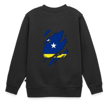 Curaçao flag torn motif - Kids Premium Organic Sweatshirt - black - Back - AI Model Kid Female (0cm)