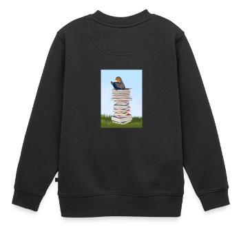 Rotkehlchen liest Bücher Vogelfreund Singvogel - Kinder Premium Organic Sweatshirt - Schwarz - Hinten - AI Model Kid Female (0cm)