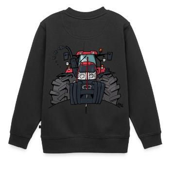 0354 red tractor - Kids Premium Organic Sweatshirt - black - Back - AI Model Kid Female (0cm)