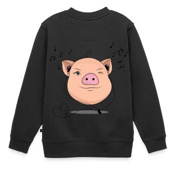 Cochon avec un cadeau de musique casque - Sweat Premium enfant bio - noir - Dos - AI Model Kid Female (0cm)