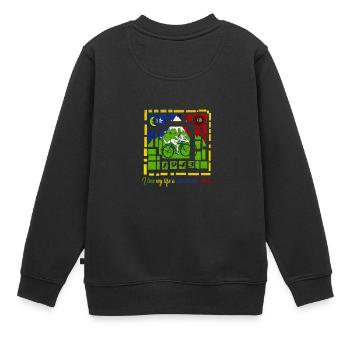 Ich lebe mein Leben EIN VIERTEL AUF EINMAL - Kinder Premium Organic Sweatshirt - Schwarz - Hinten - AI Model Kid Female (0cm)