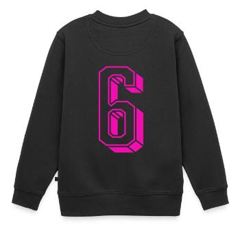 Zahl Sechs - Nummer 6 pink Mädchen Trikotnummer - Kinder Premium Organic Sweatshirt - Schwarz - Hinten - AI Model Kid Female (0cm)
