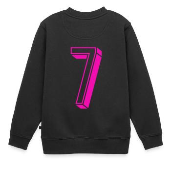 Zahl sieben - Nummer 7 pink Mädchen Trikotnummer - Kinder Premium Organic Sweatshirt - Schwarz - Hinten - AI Model Kid Female (0cm)