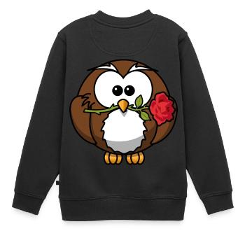 kleiner Uhu mit Rose - Kinder Premium Organic Sweatshirt - Schwarz - Hinten - AI Model Kid Female (0cm)