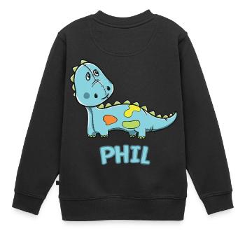 Dinosaurier lustig Kind Phil Geschenk Geburtstag - Kinder Premium Organic Sweatshirt - Schwarz - Hinten - AI Model Kid Female (0cm)