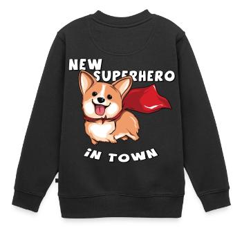Nouveau super-héros en ville - super-héros dans la ville - Sweat Premium enfant bio - noir - Dos - AI Model Kid Female (0cm)