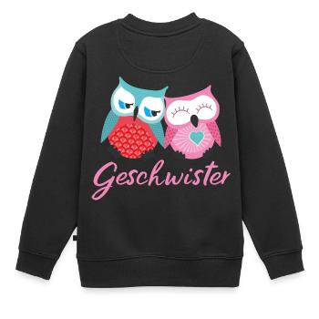 Geschwister Eulen - Kinder Premium Organic Sweatshirt - Schwarz - Hinten - AI Model Kid Female (0cm)