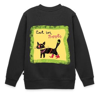Cat in Boots - Kids Premium Organic Sweatshirt - black - Back - AI Model Kid Female (0cm)