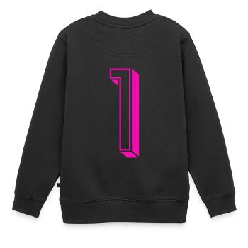 Zahl eins - Nummer 1 pink Mädchen Trikotnummer - Kinder Premium Organic Sweatshirt - Schwarz - Hinten - AI Model Kid Female (0cm)