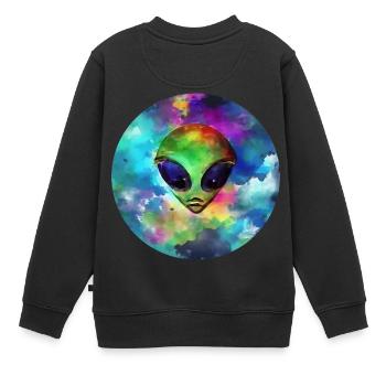 Außerirdischer Kopf vor seinem Planeten - Kinder Premium Organic Sweatshirt - Schwarz - Hinten - AI Model Kid Female (0cm)