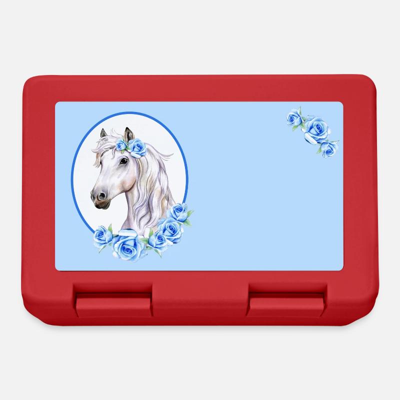 Cheval blanc - Roses bleu clair | Personnalisable - Boîte à goûter - rouge