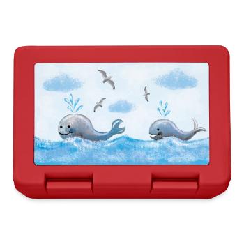 Baleines dans la mer bleue - Aquarelles peintes à la main - Boîte à goûter - rouge - Devant