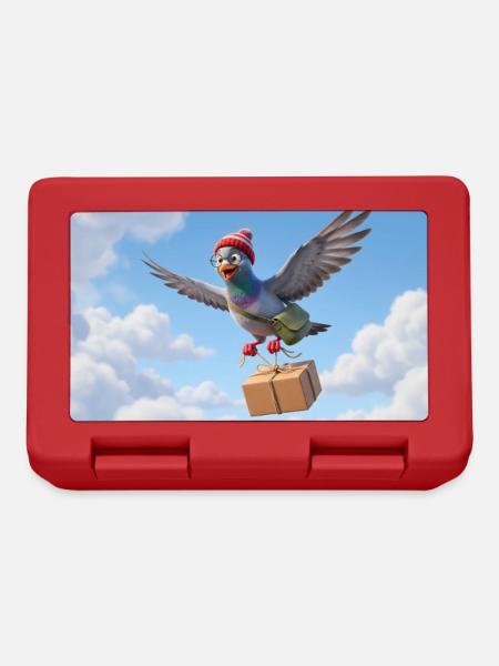 Cute Flying Postal Pigeon Delivering Package - Lunchbox - red