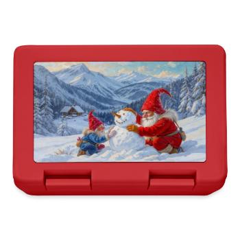 Deux nains et bonhomme de neige dans le paysage hivernal - Boîte à goûter - rouge - Devant