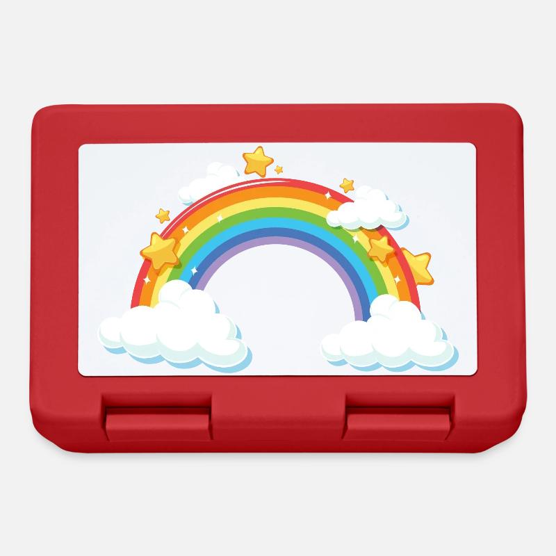 Regenbogenbogen mit Wolken und Sternen - Brotdose - Rot