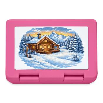 Winterliche Skihütte in den Bergen – Alpenidylle - Brotdose - Pink - Vorne