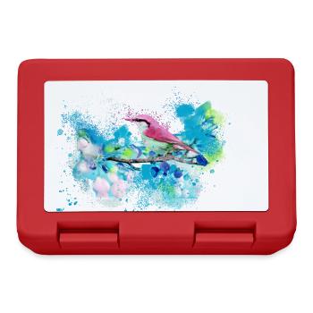 grand, oiseau, fleurs, aquarelle, bleu - Boîte à goûter - rouge - Devant