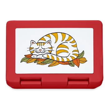 Sleeping kitty on autumn leaves - Lunchbox - red - Front