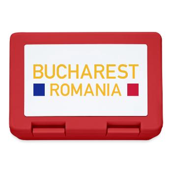 Bucharest, Romania (zwei Vierecke) - Brotdose - Rot - Vorne