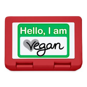 Hello, I am vegan Namensschild - Brotdose - Rot - Vorne