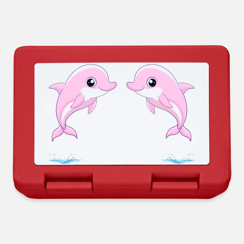 Deux bébés dauphins jumeaux rose, sautant joyeusem - Boîte à goûter - rouge