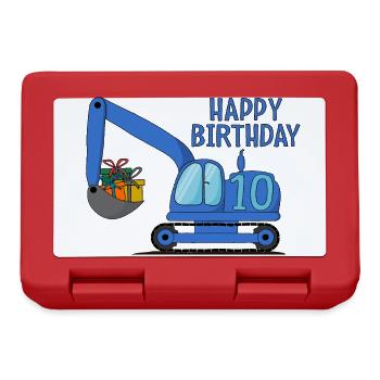 Bagger Kinder Happy Birthday 10 Blau - Brotdose - Rot - Vorne