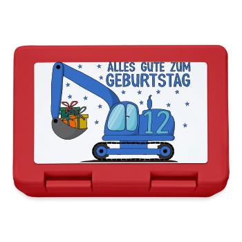 Bagger Kinder 12. Geburtstag Alles Gute Blau - Brotdose - Rot - Vorne