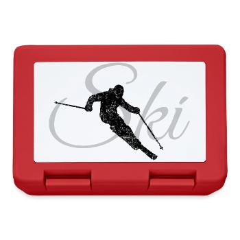 Ski (Vintage Schwarz/Grau) Skifahren, Skifahrer - Brotdose - Rot - Vorne
