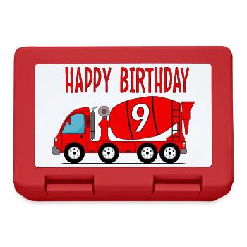 Concrete mixer Happy Birthday 9 - Lunchbox - red - Front