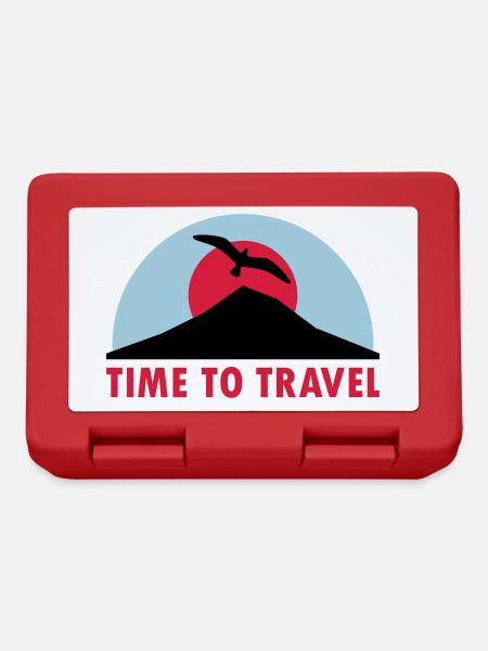 Time to travel (mountain, sun, bird) - Lunchbox - red