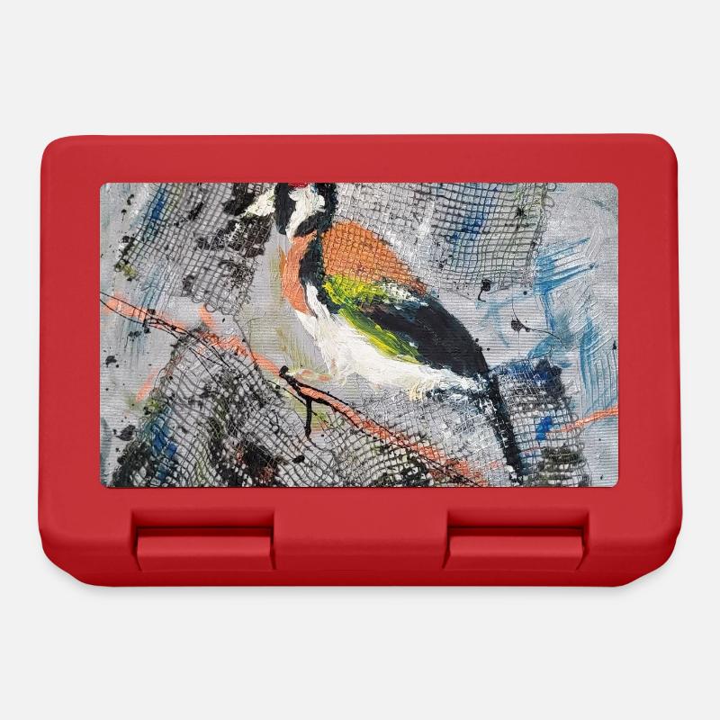 Acrylic painting with Stiglitz on tree branch - Lunchbox - red