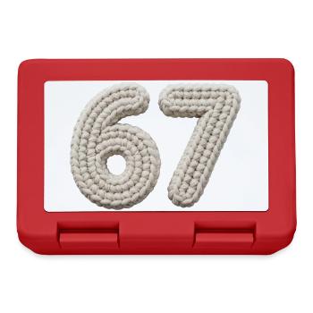 67 Memes – Knitted Number in Beige - Lunchbox - red - Front