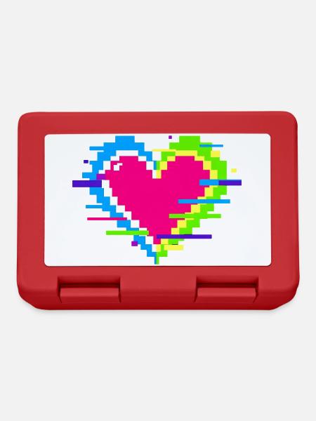 Pixelherz Neon Glitch Regenbogen - Brotdose - Rot