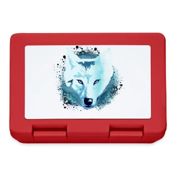 loup, bleu, chien, husky, chien, peinture, graffiti - Boîte à goûter - rouge - Devant