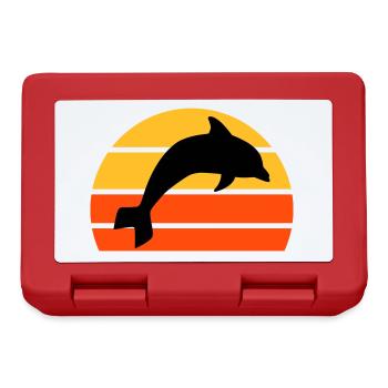 Springender Delphin vor einer geteilten Halbsonne - Brotdose - Rot - Vorne