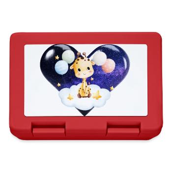 Baby giraffe with cloud stars balloons and heart - Lunchbox - red - Front