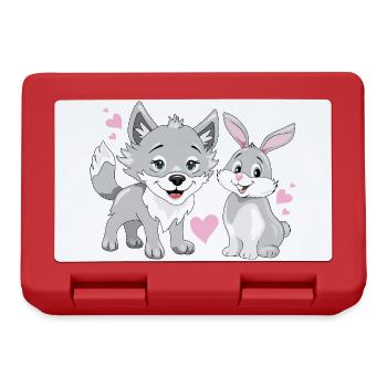 Happy baby wolf and cute smiling rabbit - Lunchbox - red - Front
