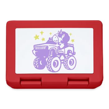 Einhorn im Monstertruck - Brotdose - Rot - Vorne