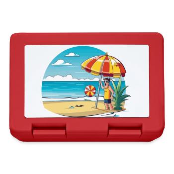 Strandurlaub Cartoon mit Sonnenschirm - Brotdose - Rot - Vorne
