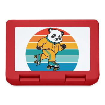 Retro-Panda auf Rollschuhen - Brotdose - Rot - Vorne