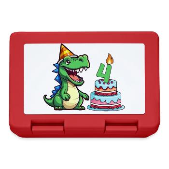 4 Jahre alt Kindergeburtstag Dinosaurier Kuchen - Brotdose - Rot - Vorne