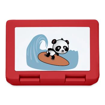 Panda Surfer Rides the Wave - Comic Style Motif - Lunchbox - red - Front