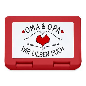 Oma und Opa wir lieben Dich Hände als Herzform - Brotdose - Rot - Vorne