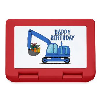 Bagger Kinder Happy Birthday 11 Blau - Brotdose - Rot - Vorne