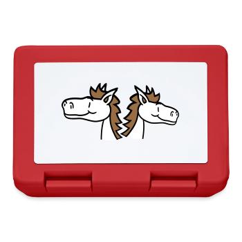 2 Horses Team Pony Foal Couple Comic Friends - Lunchbox - red - Front
