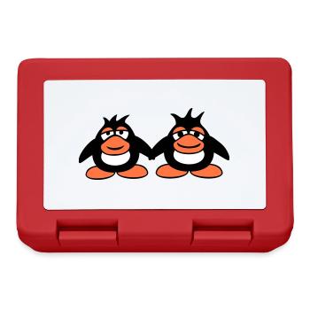 Pinguine Team 2 Freunde Müde Pärchen Hände Halten - Brotdose - Rot - Vorne