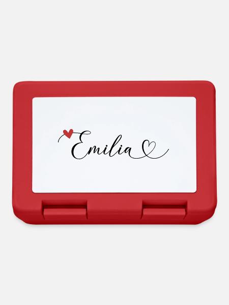 Emilia Surname First name Calligraphy Heart - Lunchbox - red