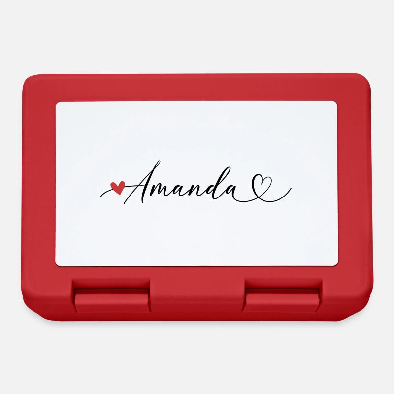 Amanda Last name First name Calligraphy heart - Lunchbox - red